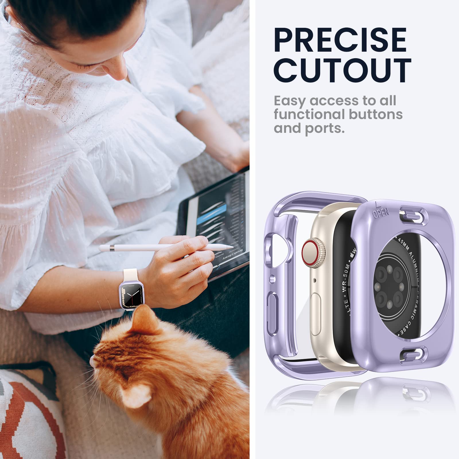 Tensea - Funda protectora de pantalla impermeable para Apple Watch, serie SE, 6, 5, 4 de 1.575 pulgadas, accesorios para iWatch, cubierta protectora de policarbonato para iWatch con película de vidrio