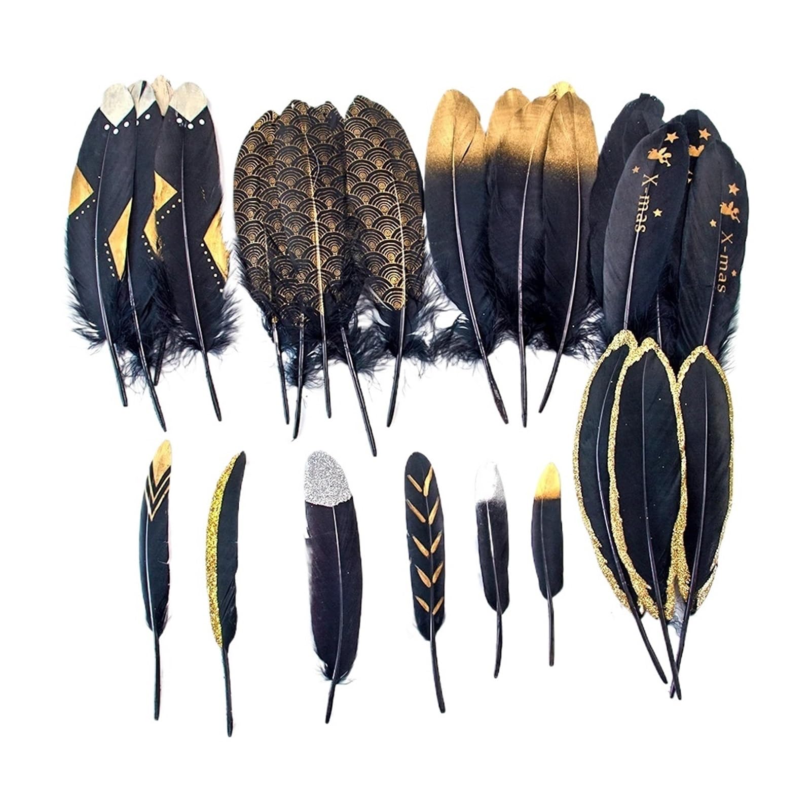 Plume d'oie naturelle en or noir, plumes d'aiguille, bijoux artisanaux, décoration DIY(Style I,100PCS)