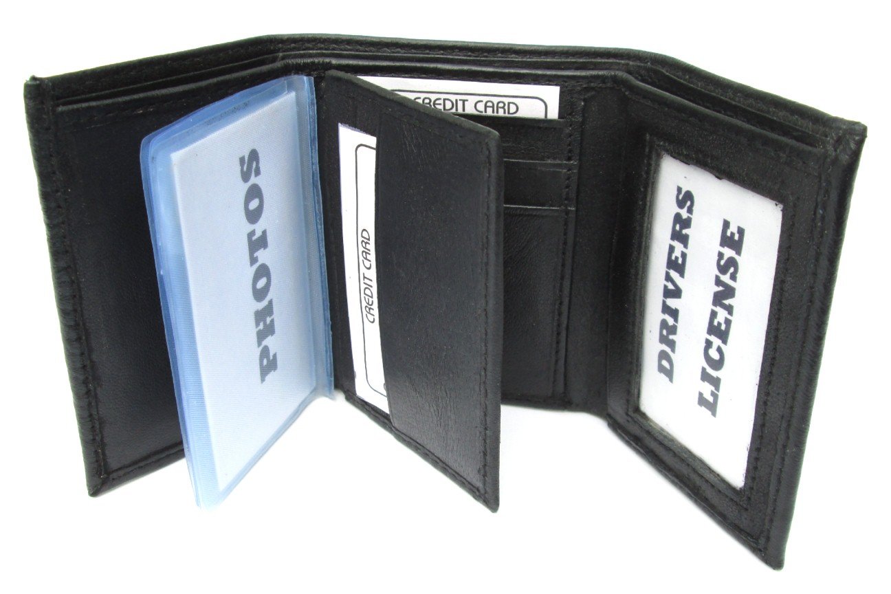 Dangerous Threads Mens Black Leather Wallet Lamb Classic Trifold 731