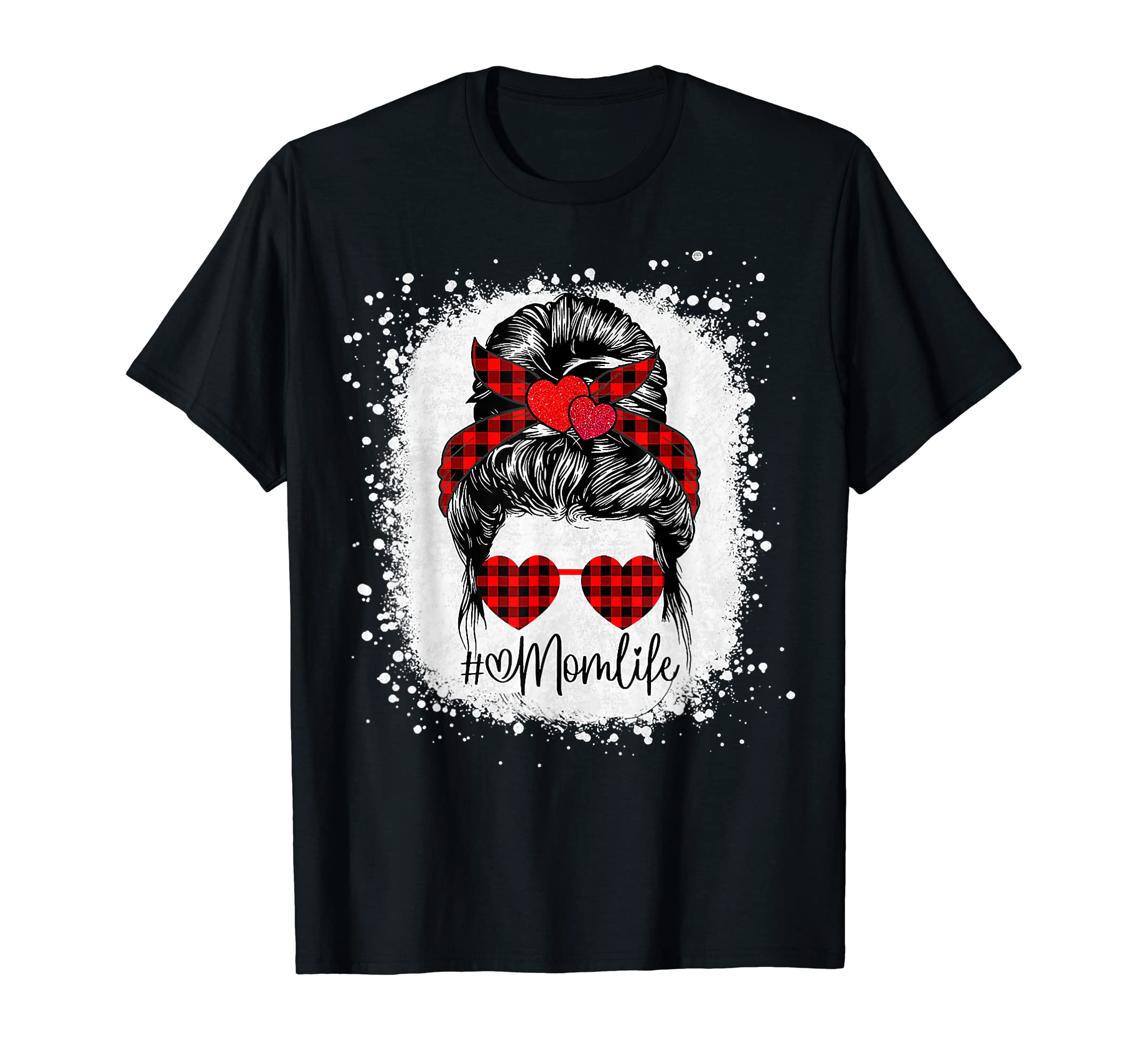 Funny Valentines Day Shirts Men Women Kids GiftsTeacher Life Messy Bun Heart Glasses Bleached Valentines Day T-Shirt
