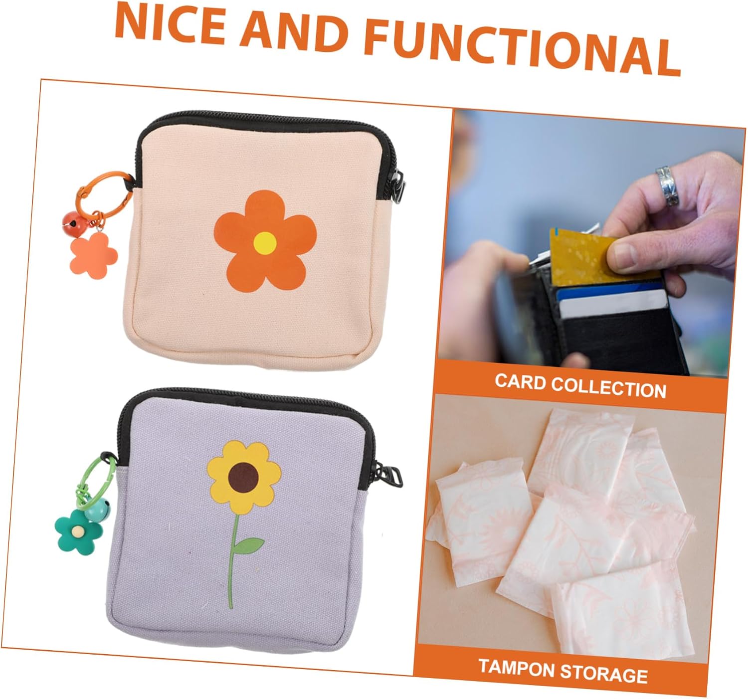 GARVALON 2pcs Cute Cloth Sanitary Napkin Storage Bags Durable Nursing Pad Pouches for Period Essentials Pink Purple for Teens and Travel