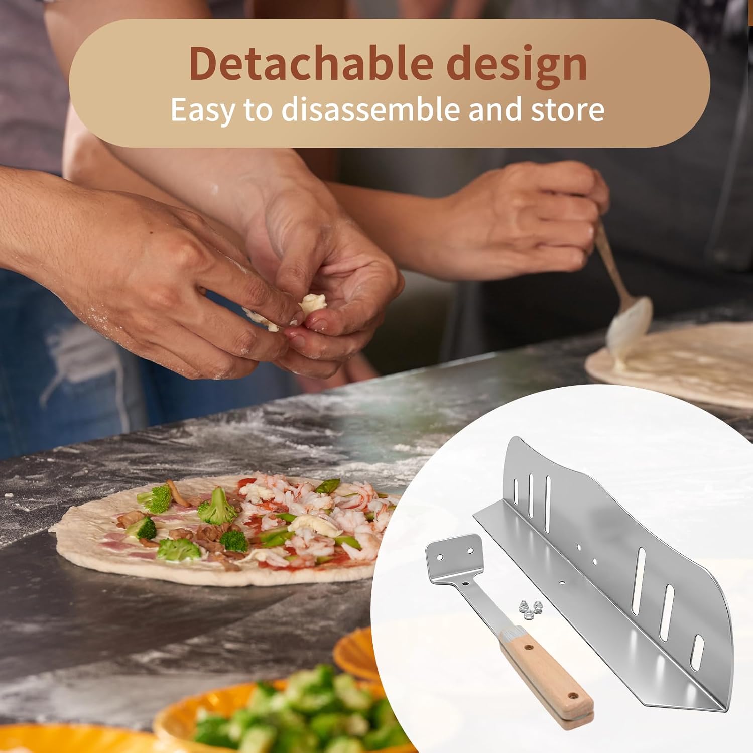 16" x 4" Stainless Steel Pizza Oven Baffle Door with Heat-Resistant Wooden Handle, Windproof Baffle Bracket for Dome Pizza Ovens, Ensures Stable Cooking Temperature