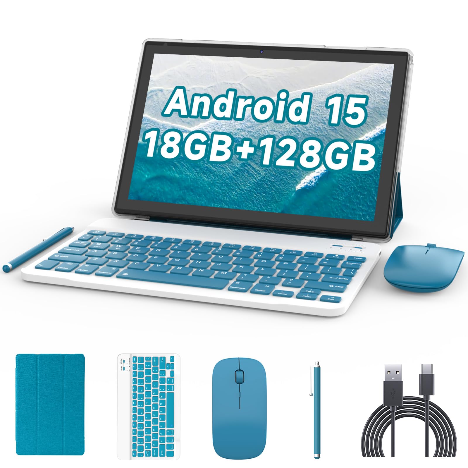 10 Inch Tablet with Android 15 Keyboard (NO GO) 2-in-1 Tablet, 18GB RAM, 128GB, Supports 2TB Expansion Tablets, Includes Case, 6000mAh Stylus Pen, 2MP+8MP Battery-image-14