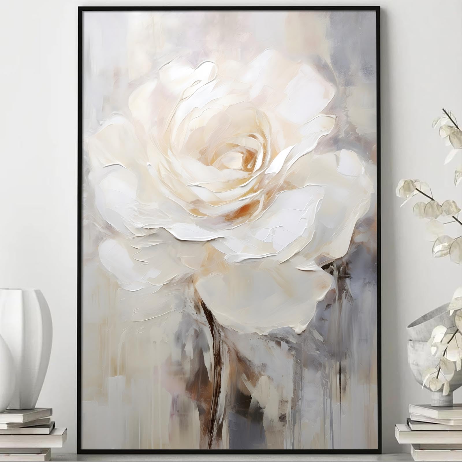 Amazon.com: White Floral Canvas Wall Art Abstract Rose White Rose