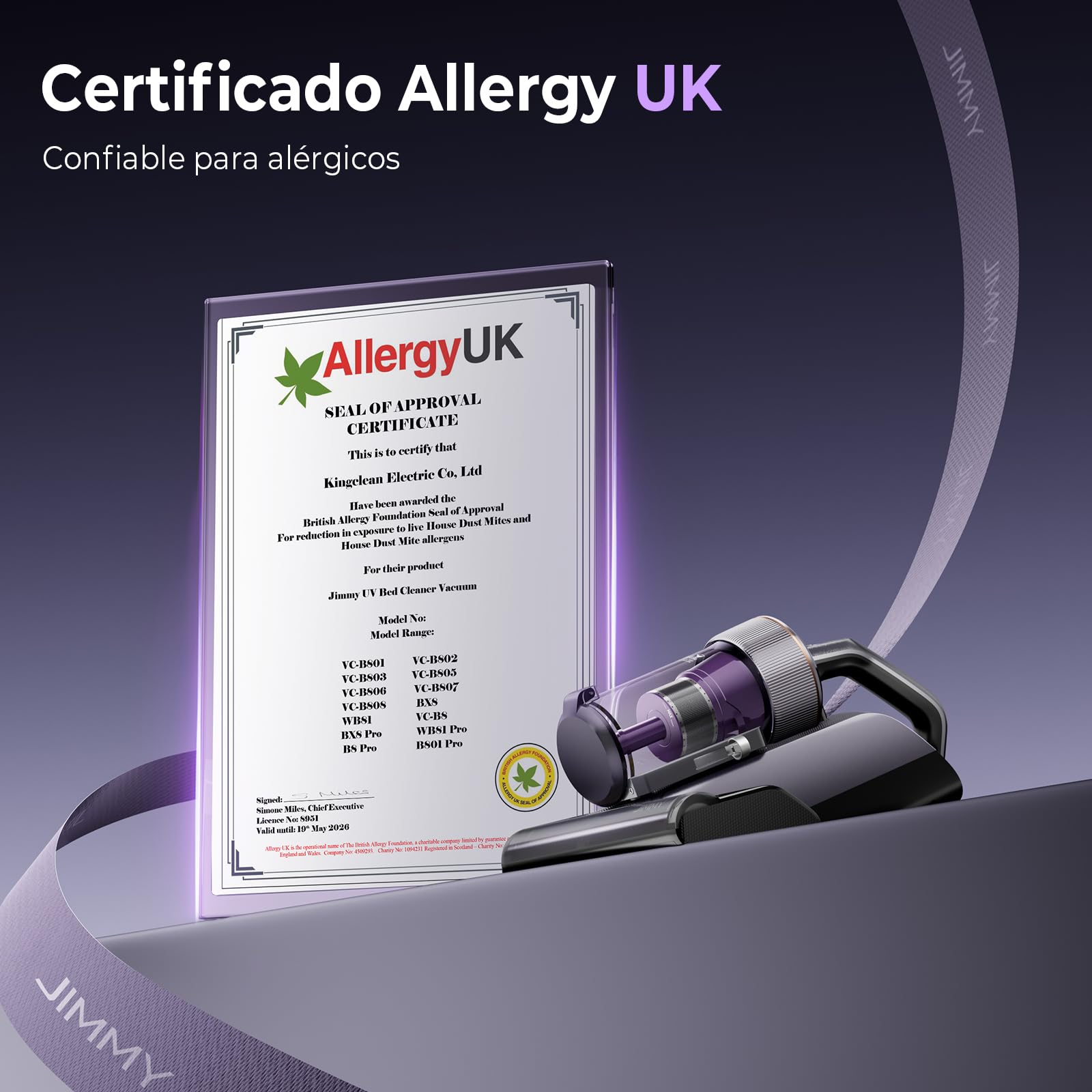 Jimmy Aspirador de Ácaros BX8 Pro, 600W Potente Aspirador de Mano para Colchón, 99% Esterilización UV-C Calefacción Grafeno 65°C Limpieza del colector de Polvo en 1 Clic para Ropa de Cama y sofá