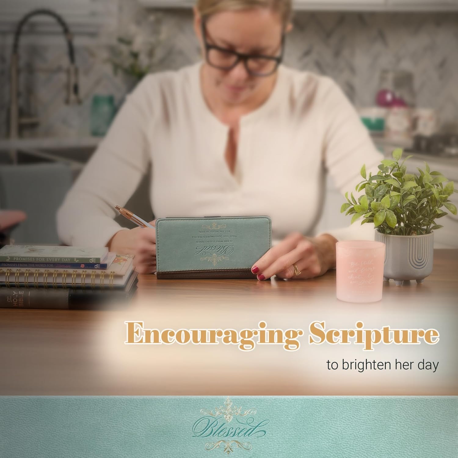 Christian Art Gifts Teal Faux Leather Checkbook Cover for Women with Inspirational Scripture - Image 5