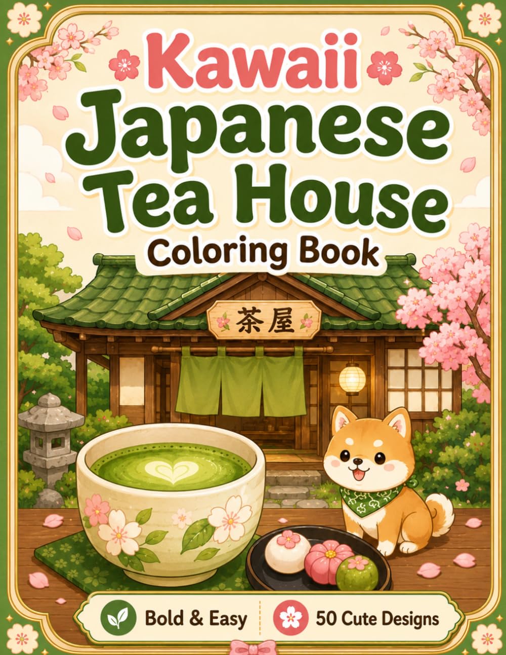 Kawaii Japanese Tea House Coloring Book: Cute Matcha, Wagashi Sweets, Cozy Cafe Scenes and Bold Easy Designs for Relaxation and All Ages