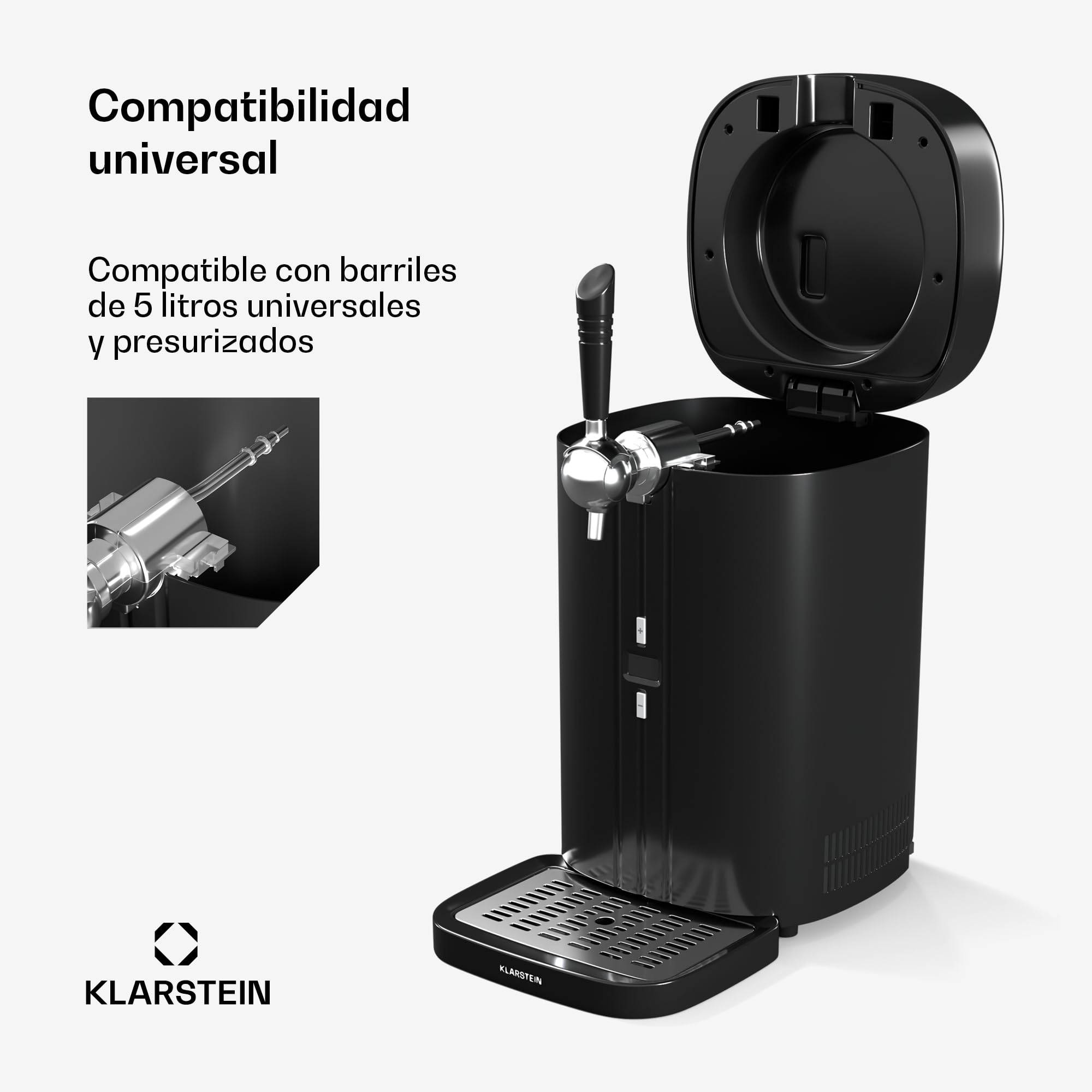 KLARSTEIN FrostBrew - Dispenser per Birra, 5L, Sistema di Pressione a CO₂, Raffreddamento Termoelettrico, Temperatura: 3-12°C, Compatibile con Fusti Universali, Design Compatto, Nero/Argento