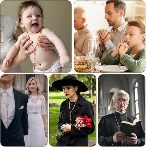 Miniatura 7 de Juego de 80 cuentas de rosario de madera a granel, rosarios católicos de Jesús, Santa Cruz, Primera Comunión, Rosario tallado en madera con bolsas