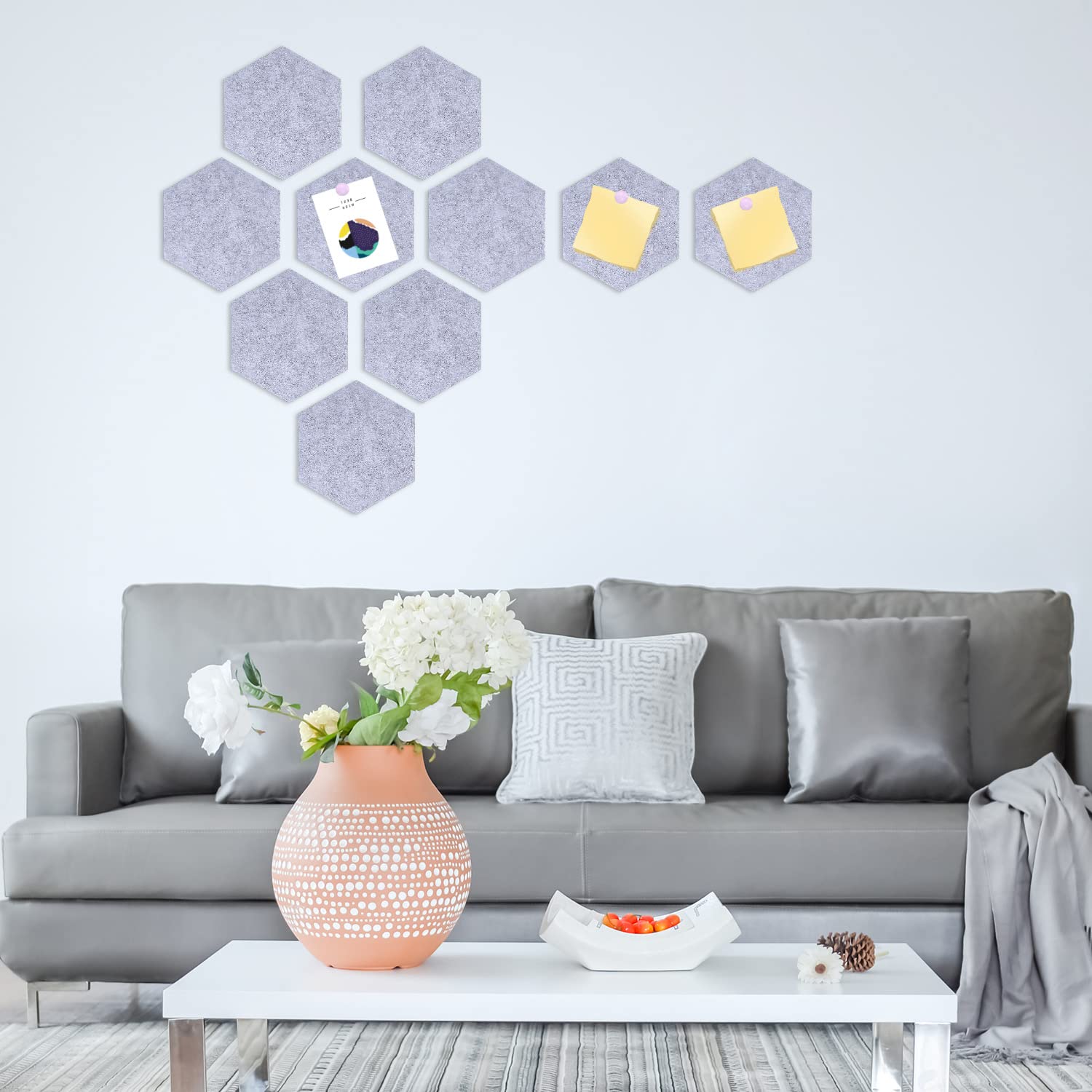 Bacheca Feltro Esagonale Autoadesiva - 10 Pezzi 14x12cm Con 40 Spilli, Grigio, Per Appunti E Foto - Foto 8