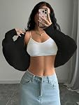 Floerns Knit Shrug Cardigan for Women Going Out Crop Tops Long Sleeve Bolero Shrugs Batwing Sweater