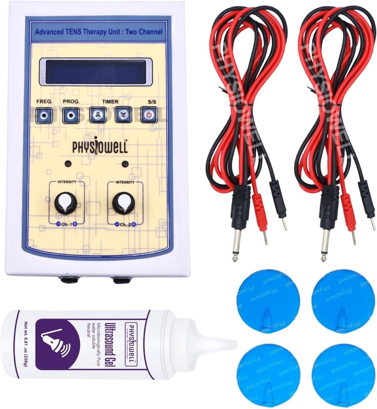 Physiowell 2 Channel LCD Display Tens Physiotherapy Portable Nerve Stimulator Electrotherapy Physiotherapy Machine with One Year Warranty Pain Relief Device (Electrode)