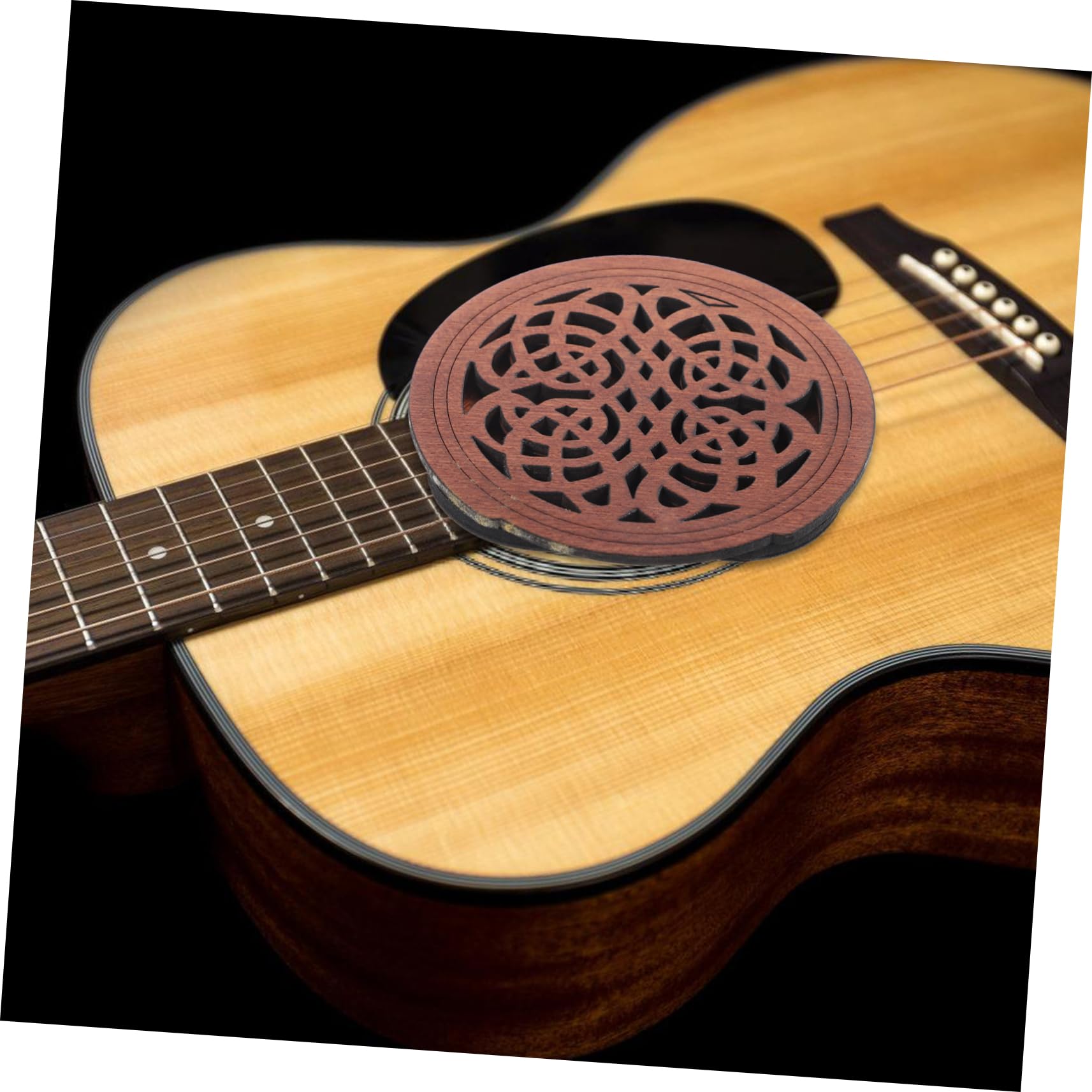 FUNOMOCYA Solid Wood Guitar Cover Acoustic Feedback Reducer Deep Wood Color Decorative Block for Acoustic and Electric Guitars