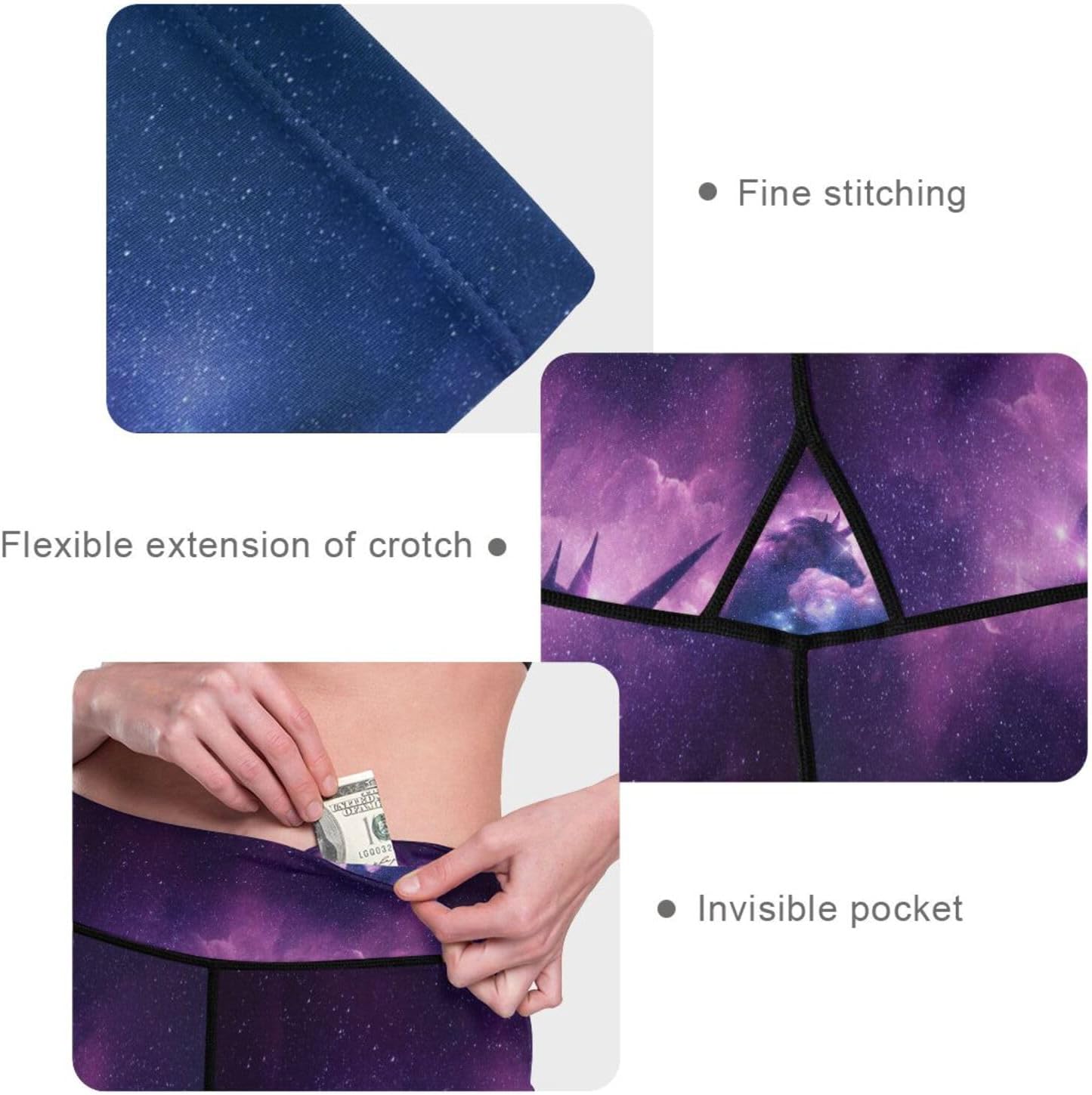 visesunny High Waist Yoga Pants with Pockets Unicorn Galaxy Cloud Soft Tummy Control Workout Leggings - Image 4