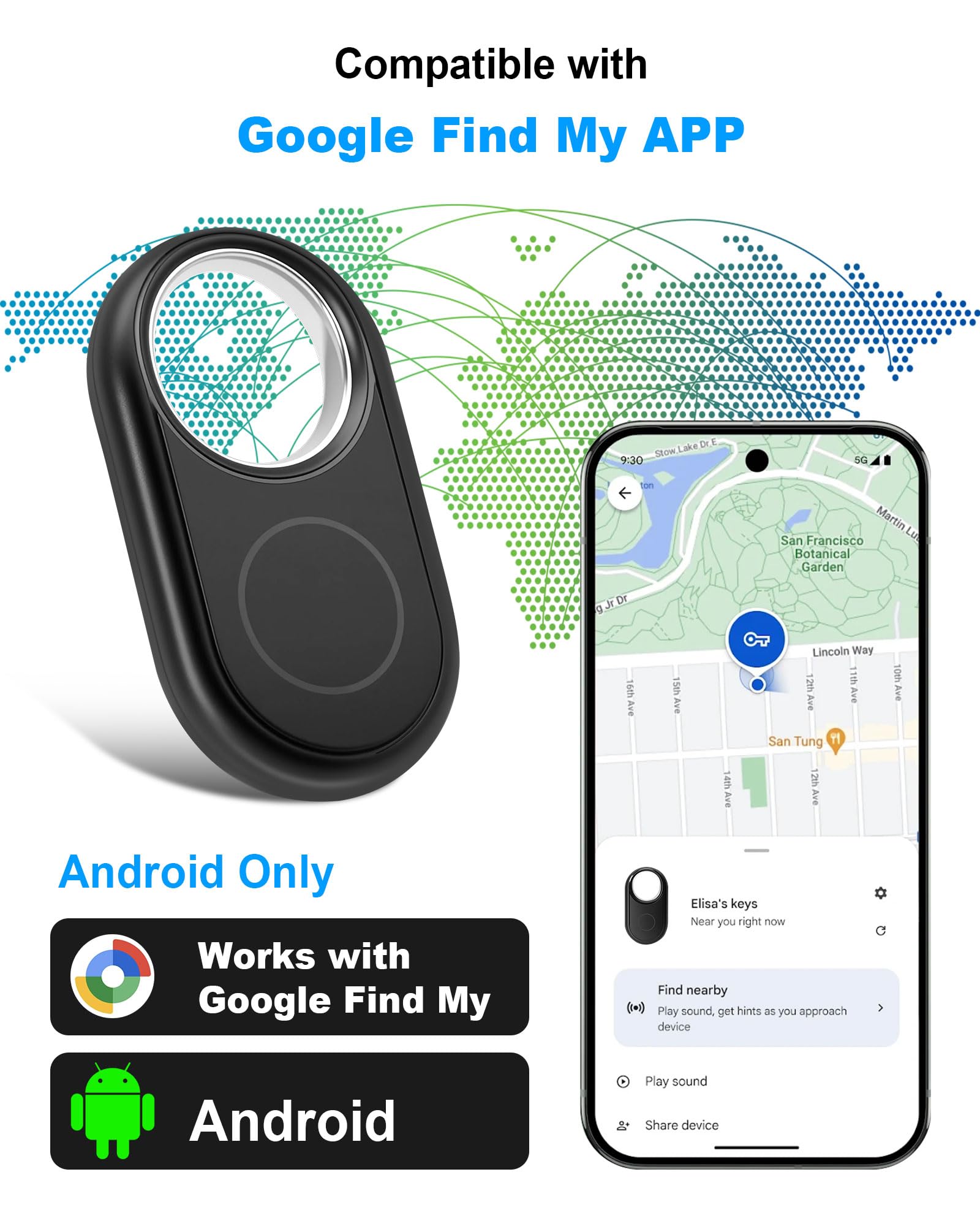 RUIZHI Smart Tag Per Android – Tracker IP67 Impermeabile Compatibile Con Google Find My Device, Perfetto Per Valigie, Chiavi E Passaporti!