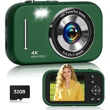 Digital Camera,4K 48MP Compact Camera for Kids Teens,16X Zoom Anti Shake,21 Filters,Framing Grid, Date Stamp,Slow Motion,MP3 Function, 32GB SD Card,Compact Small Camera for Boys Girls Kids,Green
