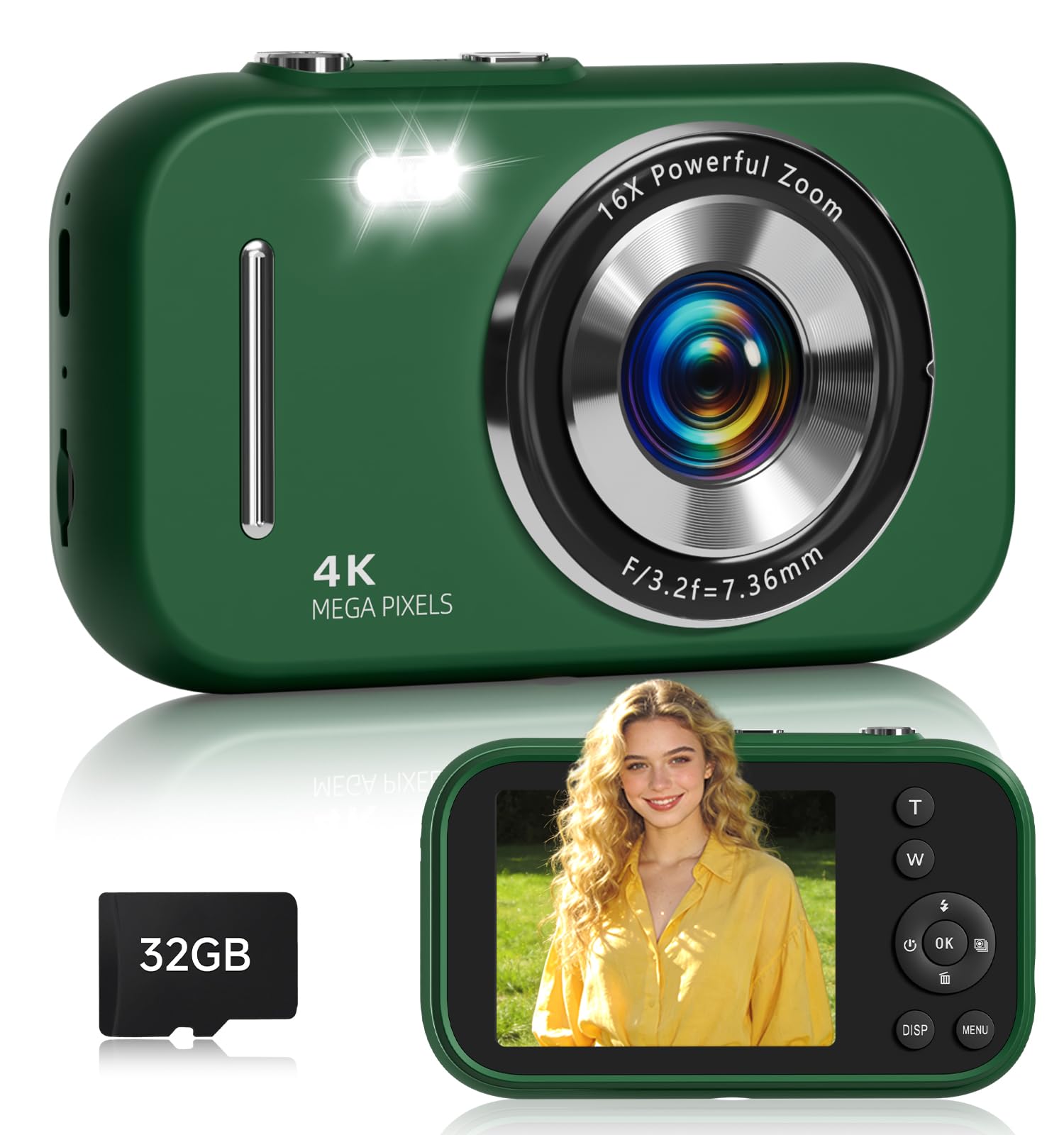 Digital Camera,4K 48MP Compact Camera for Kids Teens,16X Zoom Anti Shake,21 Filters,Framing Grid, Date Stamp,Slow Motion,MP3 Function, 32GB SD Card,Compact Small Camera for Boys Girls Kids,Green-image-16