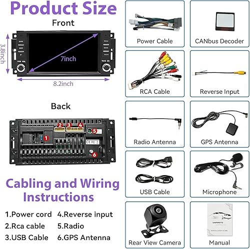 Miniatura 7 de 4G 64G Android 13 Estéreo de coche para Jeep Wrangler JK Radio Dodge Ram 1500 con CarPlay inalámbrico y Android Auto, pantalla táctil de 7 pulgadas