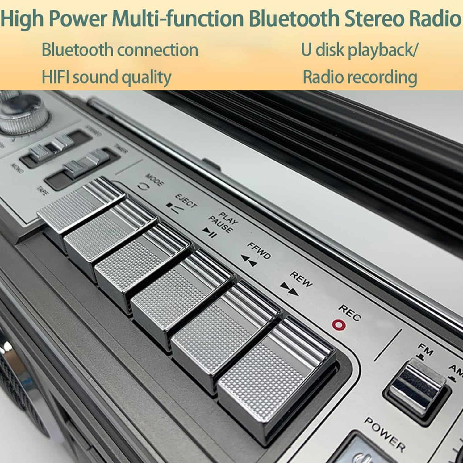 Boombox portatile Bluetooth con mini lettore di cassette, 4 altoparlanti, telecomando, slot USB/Micro SD, perfetto per riunioni di famiglia