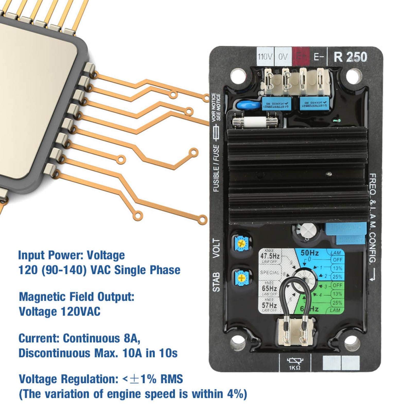 Spannungsregler R250 AVR Auto Spannungsregler Bürstenloses -Generierungssystem Set Zubehör