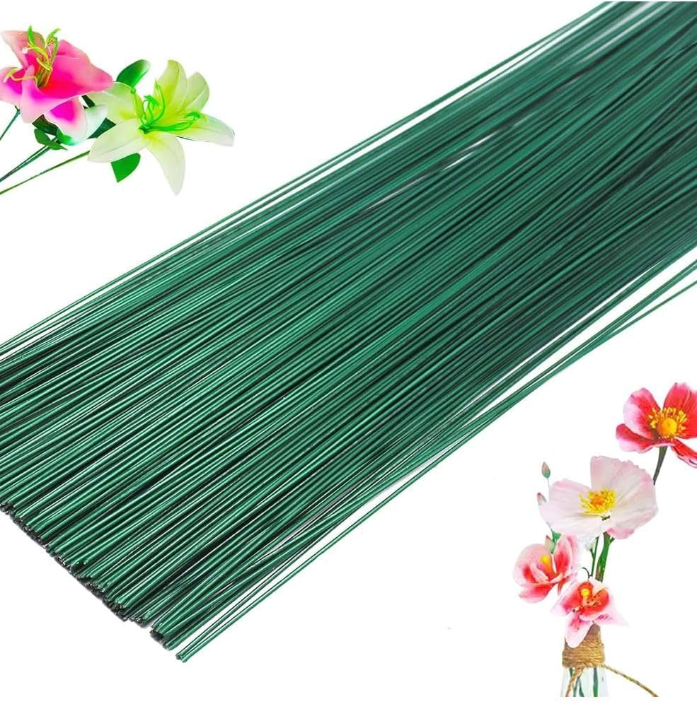100 Pcs 15 Inch Green Floral Stem 3mm Thick – Strong Coated Craft for Bouquet Making, Artificial Flower Arrangement, DIY Art & Florist Supplies