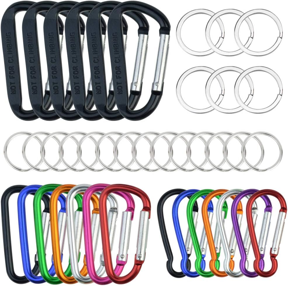 Topbuti 20 Pack Carabiners Clips with Keychain D Ring Caribeaner Clip Hook for Backpack Water Bottle Key Home RV Outdoor Small Item (3 Style)