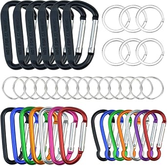 20 Pack Carabiners Clips with Keychain D Ring Caribeaner Clip Hook for Backpack Water Bottle Key Home RV Outdoor Small Item 3 Style