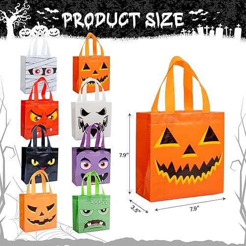 Miniatura 9 de 12 bolsas de Halloween para dulce o truco, bolsas de Halloween con asas para niños, bolsas de regalo reutilizables no tejidas de Halloween para