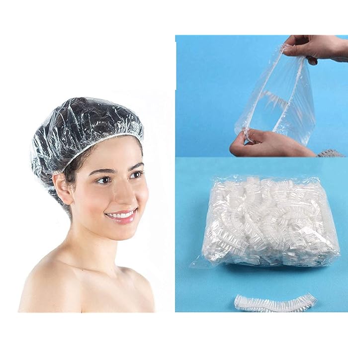 Buy 100 PCS Clear Disposable Plastic Shower Caps Large Elastic Thick
