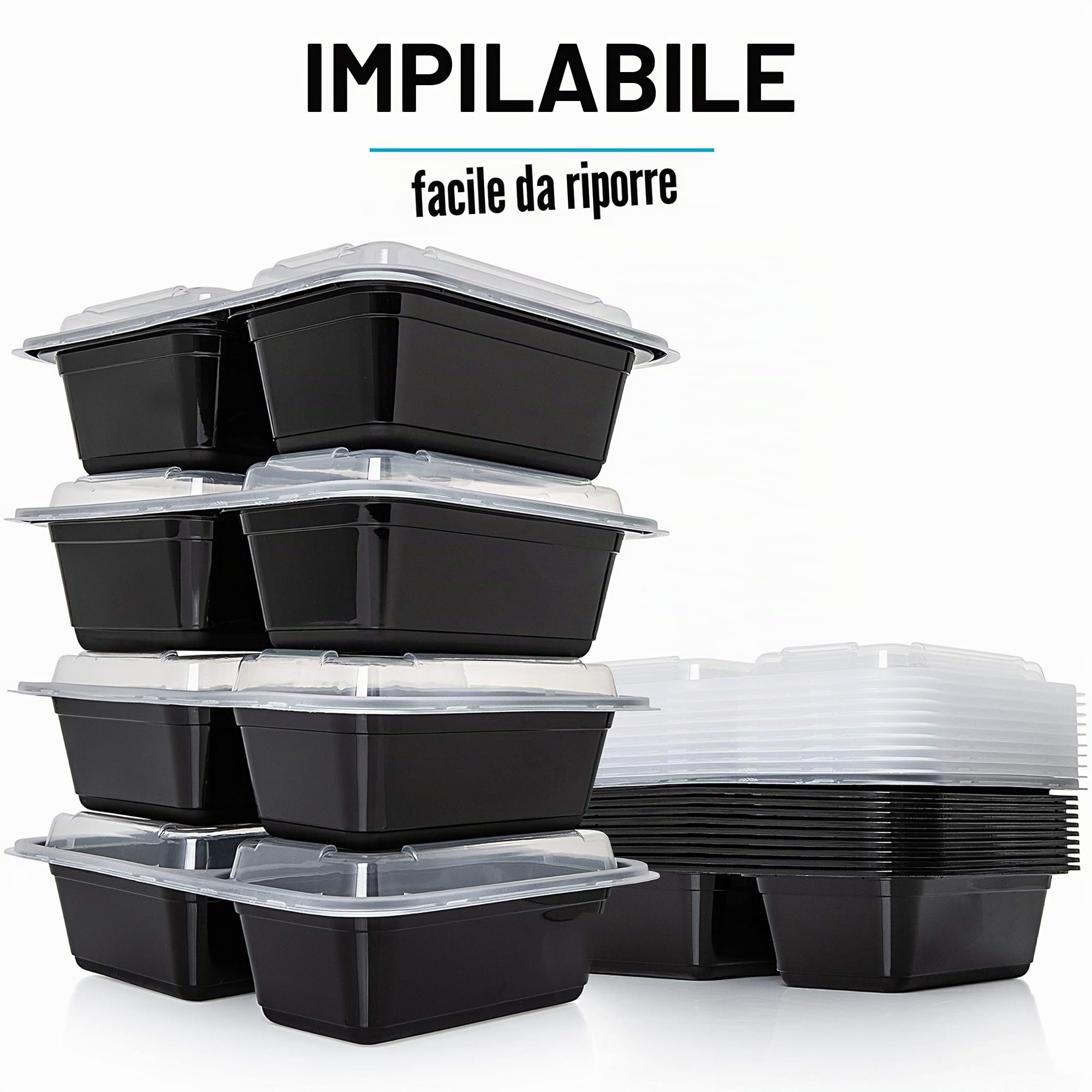Igluu Meal Prep Contenitori per Alimenti in Plastica Riutilizzabili con Coperchi (Set da 10) – Impilabili, Microonde, Freezer e Lavastoviglie – 887 ml – 2 Scomparti – Senza BPA