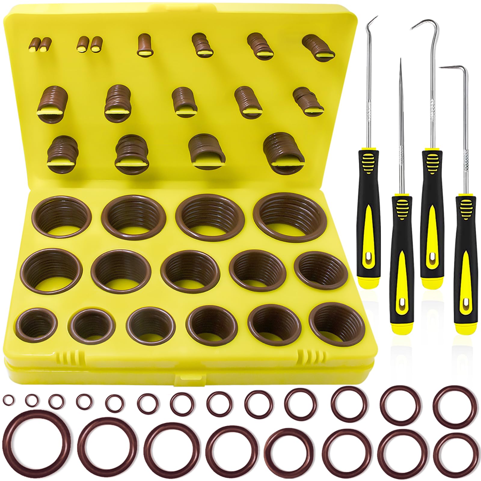 KEZE Set di 386 pezzi metrico fluorocarbonio O Diversificazione Kit 75A Durometro 30 misure Viton O-ring Set di 4 plettri e ganci per motori idraulici industriali idraulici sanitari