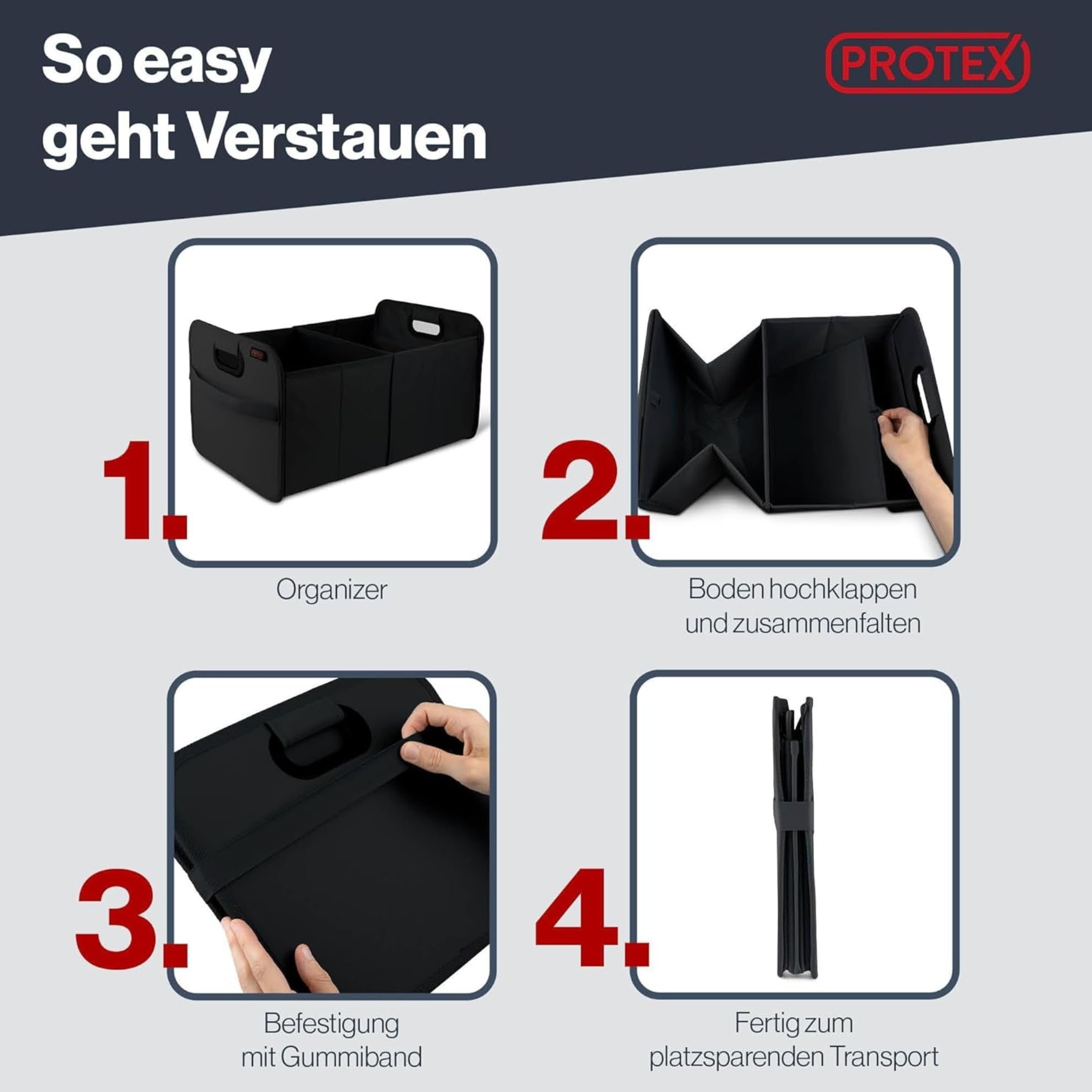 PROTEX Kofferraum Organizer [Testsieger 2025] 44L Auto Kofferraumtasche | Organizer Auto | Faltbare, stabile und wasserdichte Kofferraumtasche (schwarz)