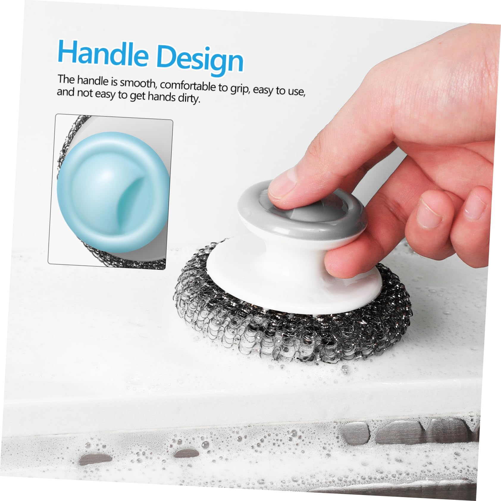 TOVINANNA 3-Piece Stainless Steel Scrubber Set Dish Cleaning Pan Brush for Kitchen Dish Brush Handle for Kitchen Sink