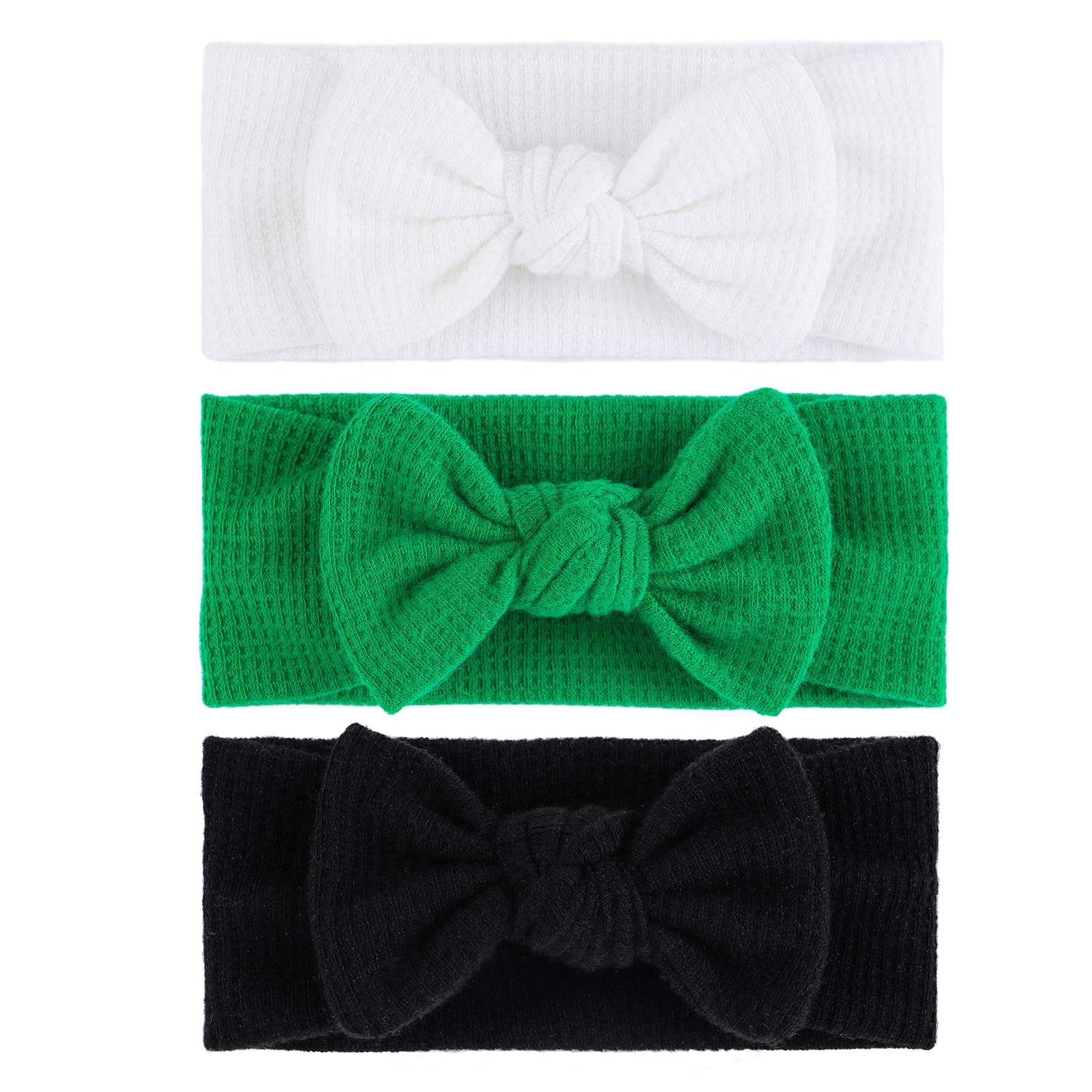 Lanmerry St. Patrick's Day Baby Headbands with Bows - 3 Packs Black, White, Green - Toddler Girls Hair Accessories