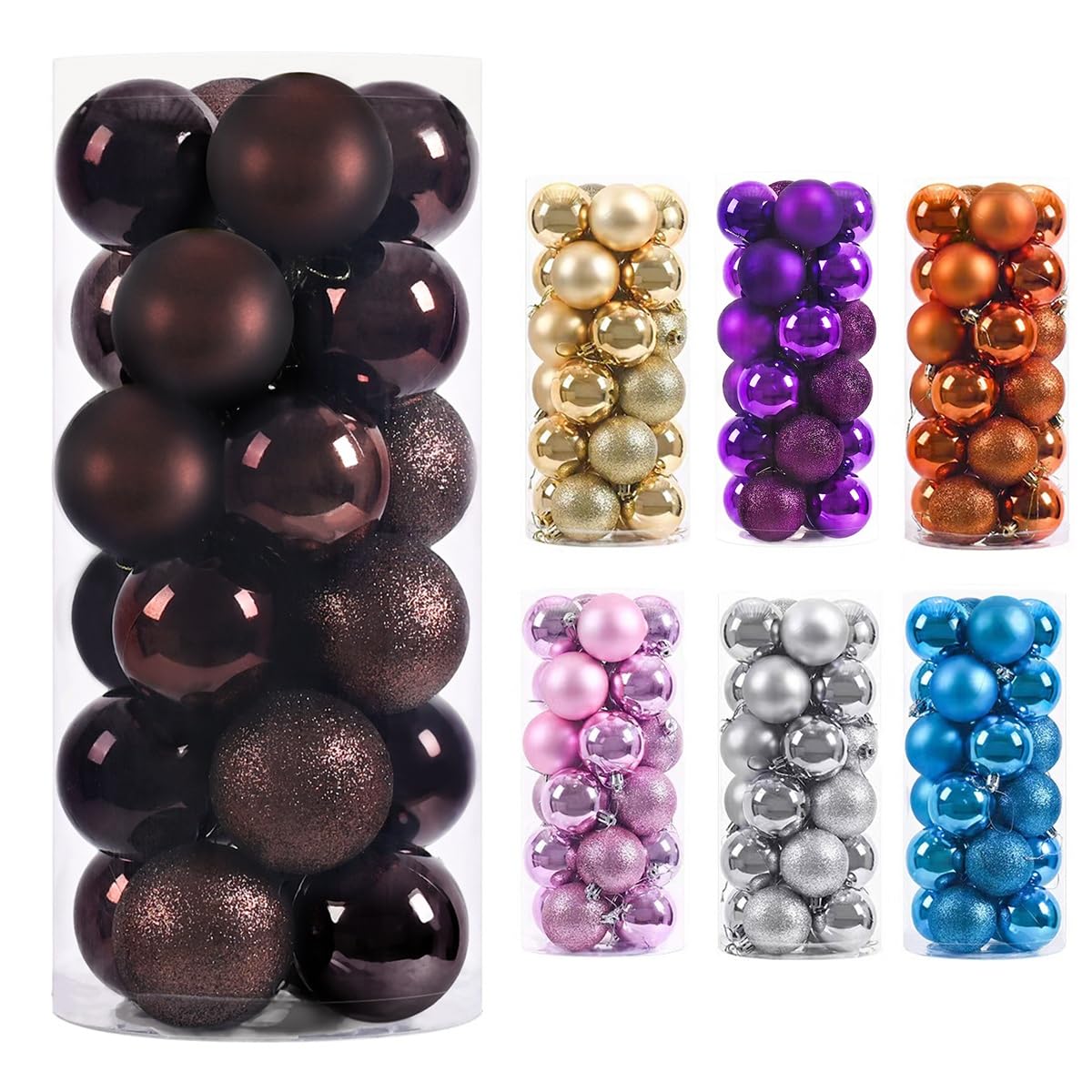 Wucazrrsy Coffee 24Pcs Christmas Ball Baubles, 1.18Inch/30Mm Shatterproof Ornaments For Xmas Tree Decor - Holiday Wedding Party Decorations(Coffee)