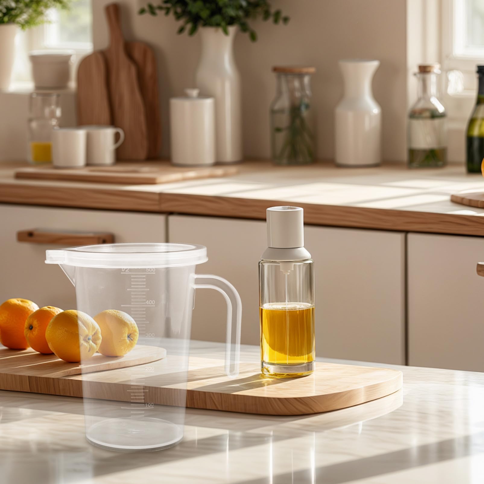 6 Piezas Vasos Medidores de Plástico Graduados Tapa y Vertedor Asas Ergonómicas para Medición Precisa de Líquidos Cocina y Comercial