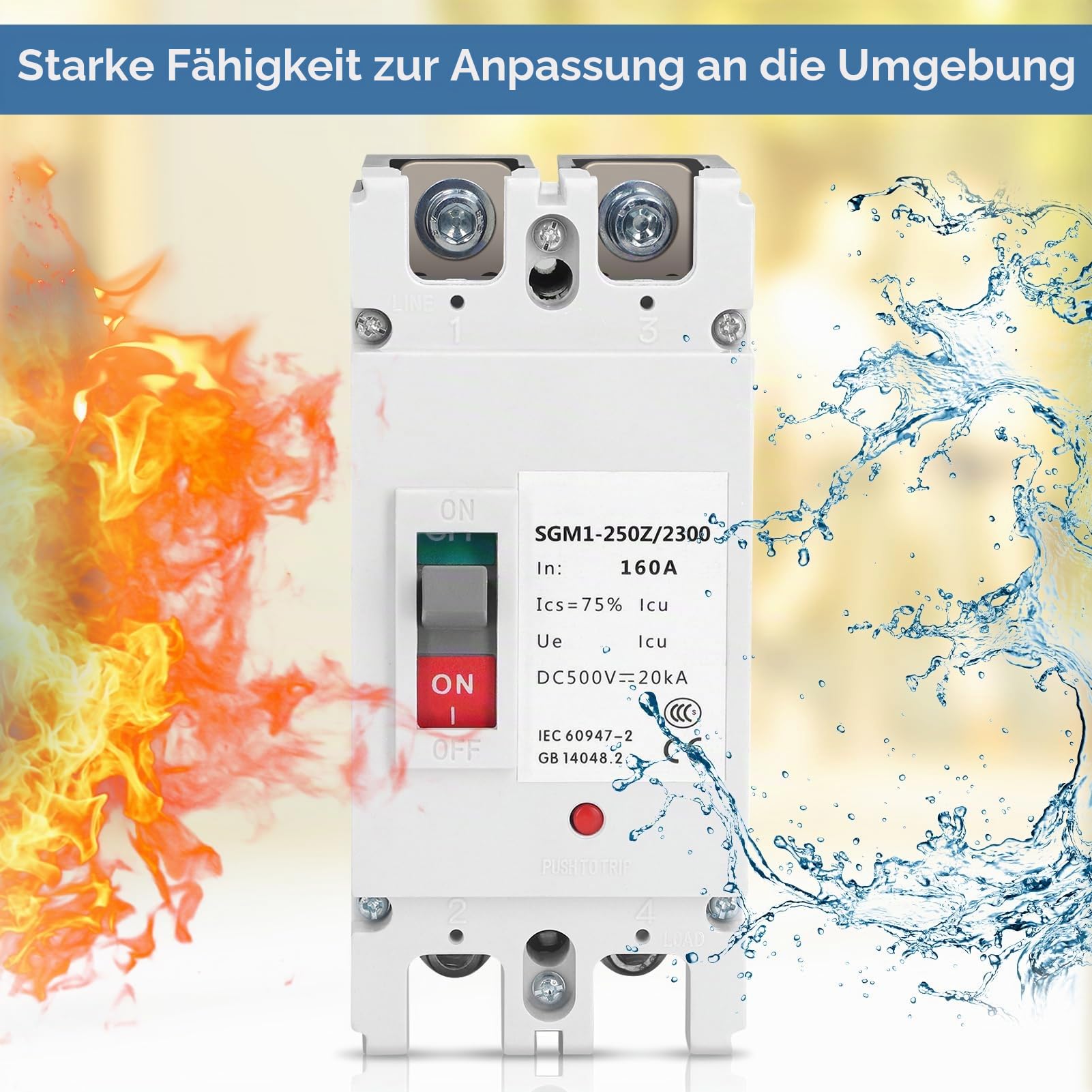 DC-Leistungsschalter 2p Kunststoffgehäuse-Leistungsschalter Solarschalter 500 V 160 A, Geeignet für Solarpanel-Stromnetzsysteme