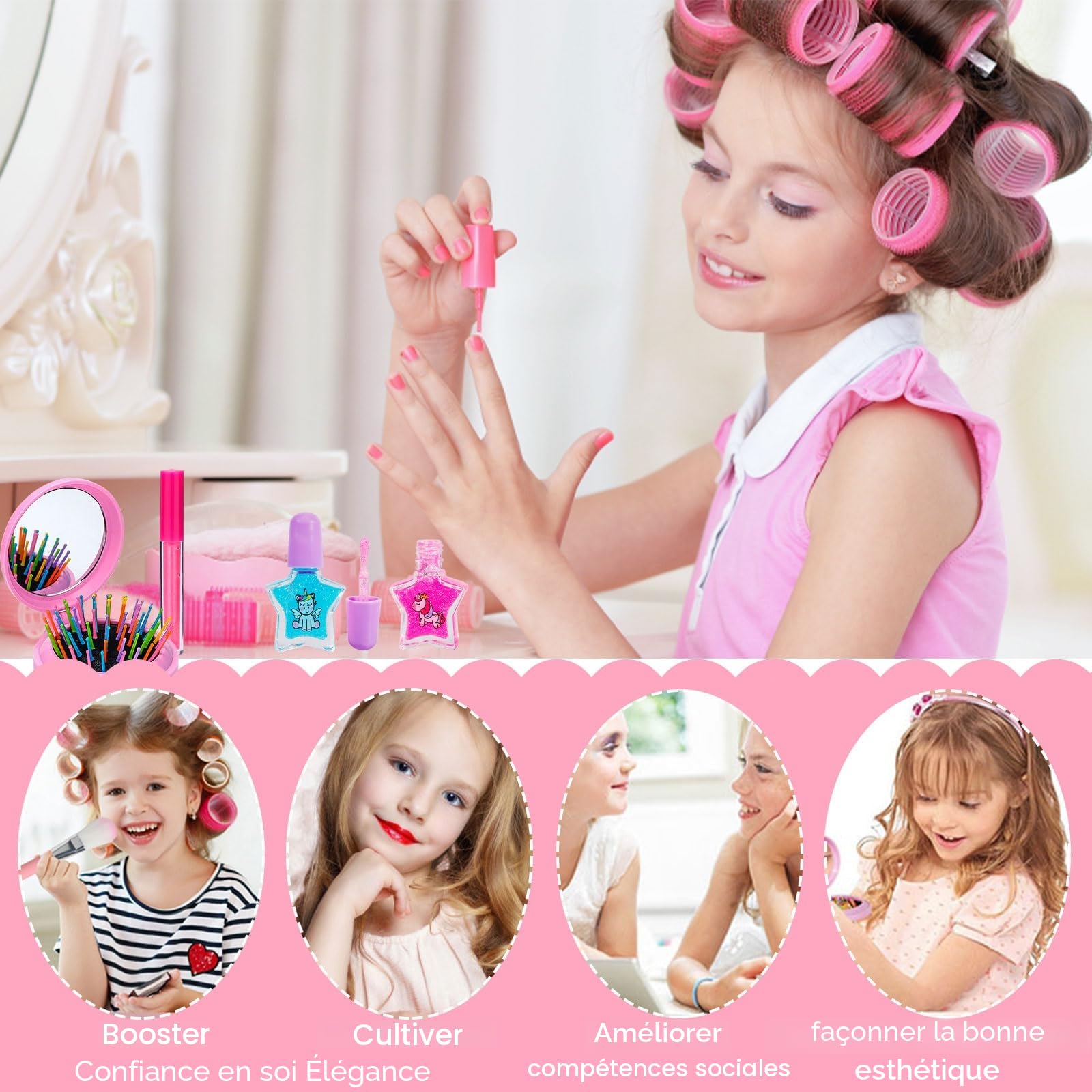 Maquillage Enfant Jouet, 38pcs Lavable Malette, Coffret Makeup Set pour Filles, Cadeau de Noël d'Anniversaire pour 4-10+ Ans