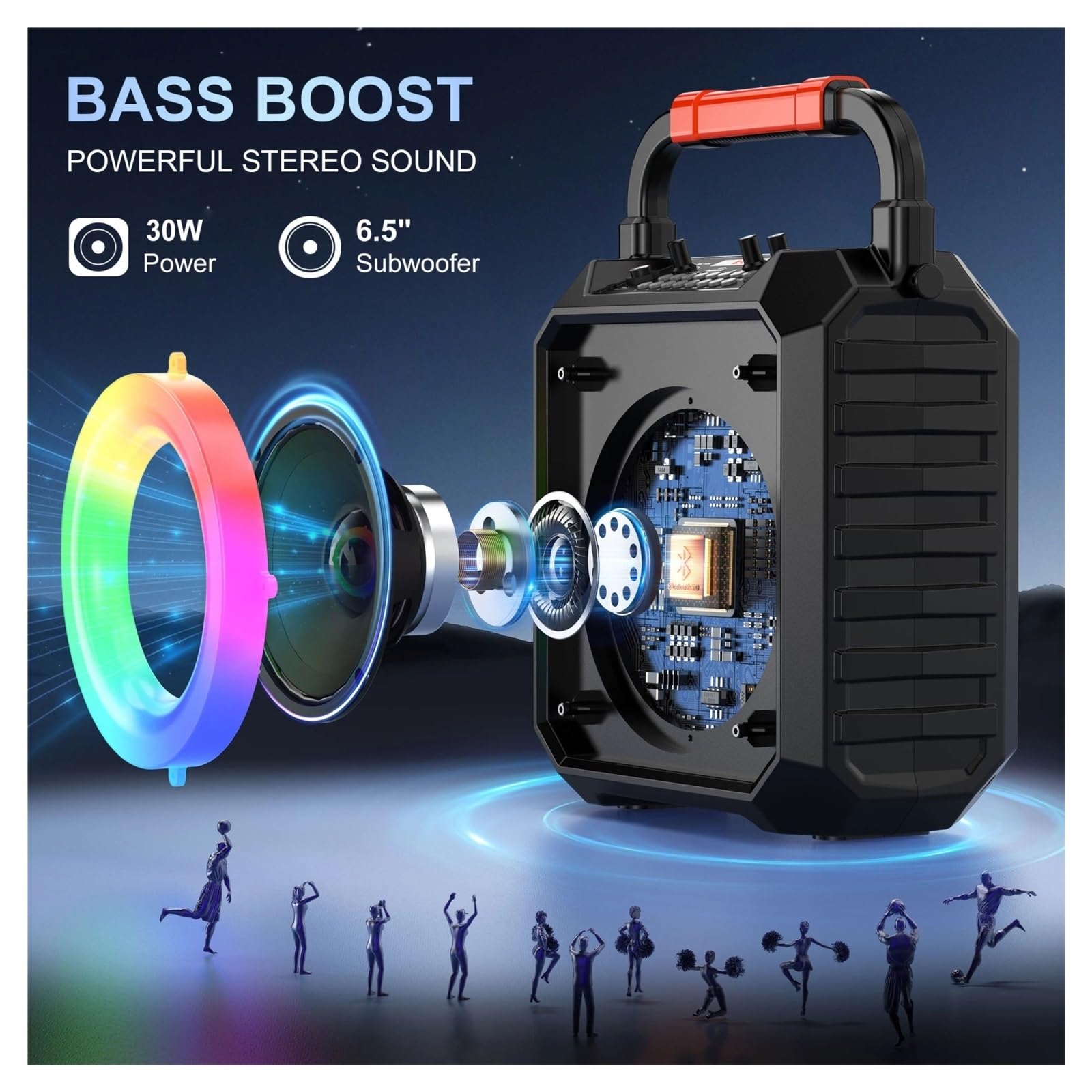 Máquina De Karaoke con 2 Micrófonos, Altavoz Portátil Bluetooth For Luces DJ For Fiestas Al Aire Libre, PA Compatibilidad Universal