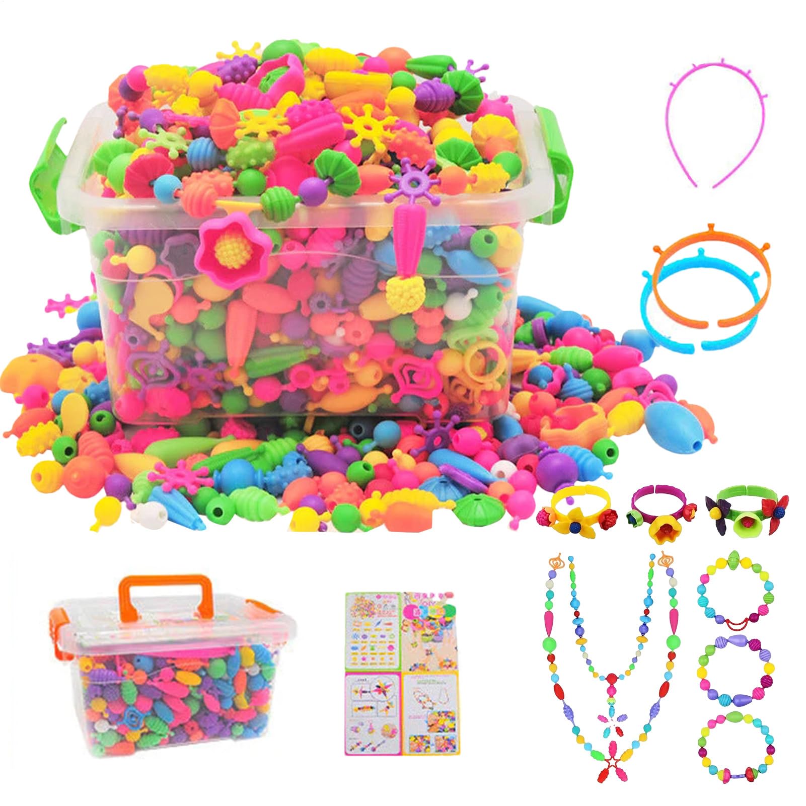 Arts and Crafts Beads - Pop Beads for Kids - Lightweight Art Supplies - Jewelry Making Toys - Educational DIY Handmade Beaded Puzzle Pop Bead Craft Kits | for Girls Ages 3-8 Creative Arts Fun