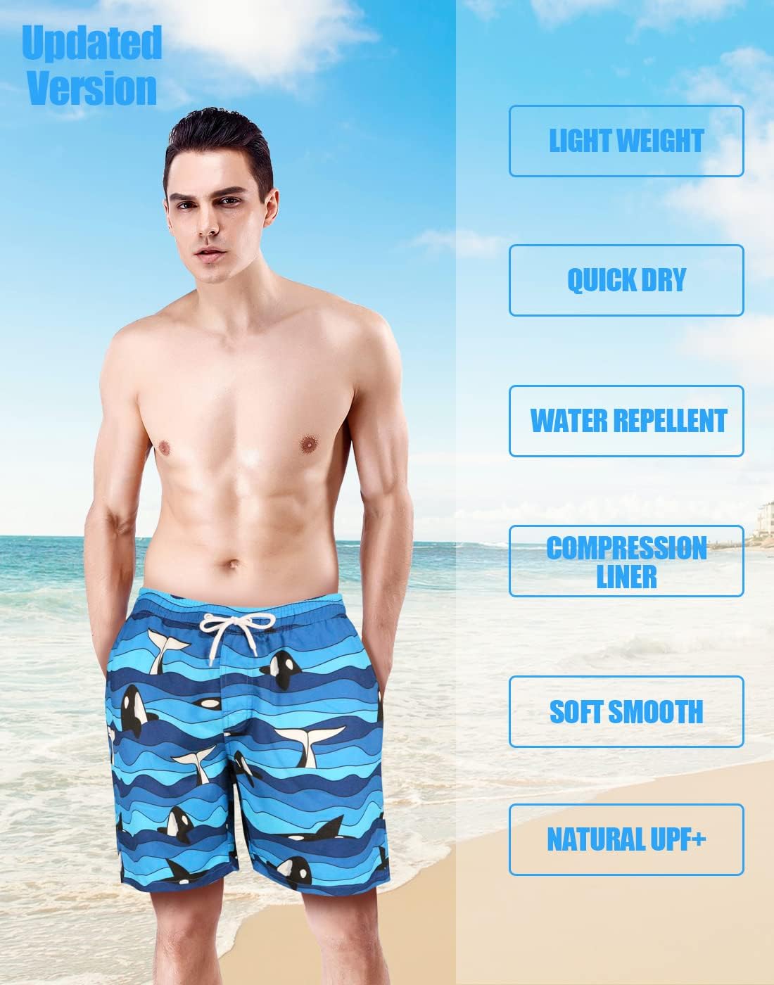 LUCOWEE Mens Swim Trunks with Compression Liner Anti Chafe Quick Dry UPF 50+ Swimming Shorts 5" 7" Inseam Bathing Suit