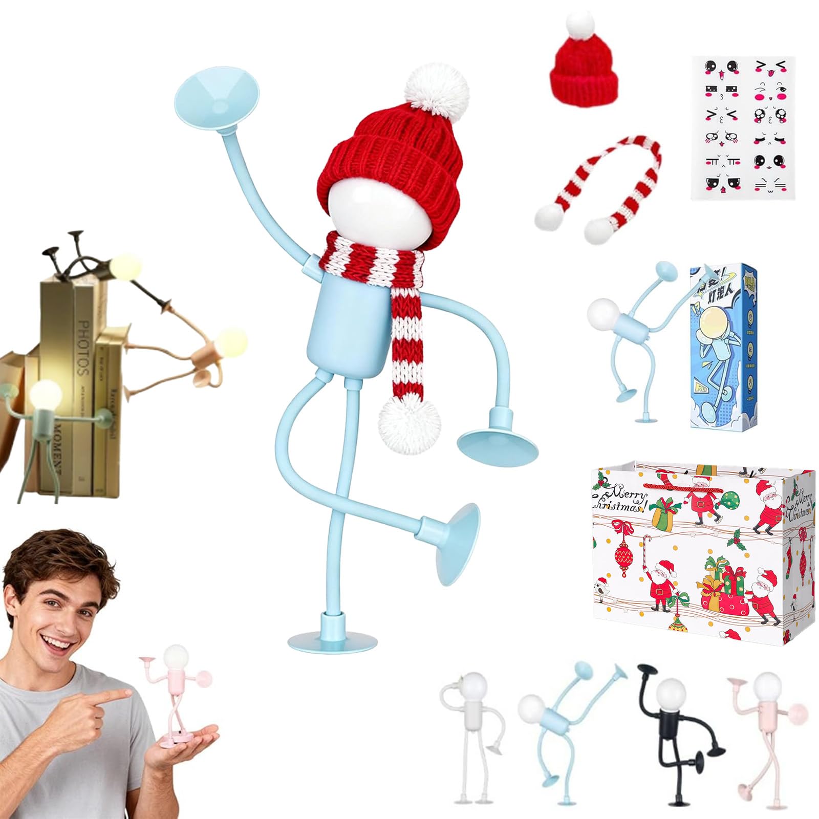 GLSAYZU Changeable Shape Funny Sportsman Night Light, 1/2/4Pcs DIY Shape Cute Light Bulb Man Mini Night Light,Suction Cup Bendable Desk Table Lamp, DIY Shape Night Lights for Boys Girls (Blue, 1P)