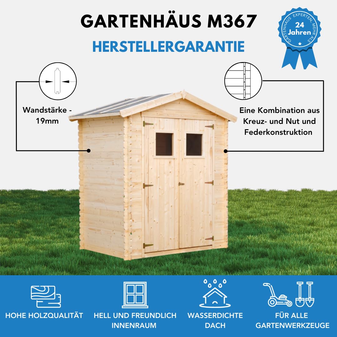 Holzhaus Gartenhaus TIMBELA M367+M367G - Gartenschuppen Holz mit Boden Imprägnierte B196xL136xH218 cm/ 1.98 m2 Lagerschuppen für Garten - Fahrrad Schuppen - Wasserfestes Dach
