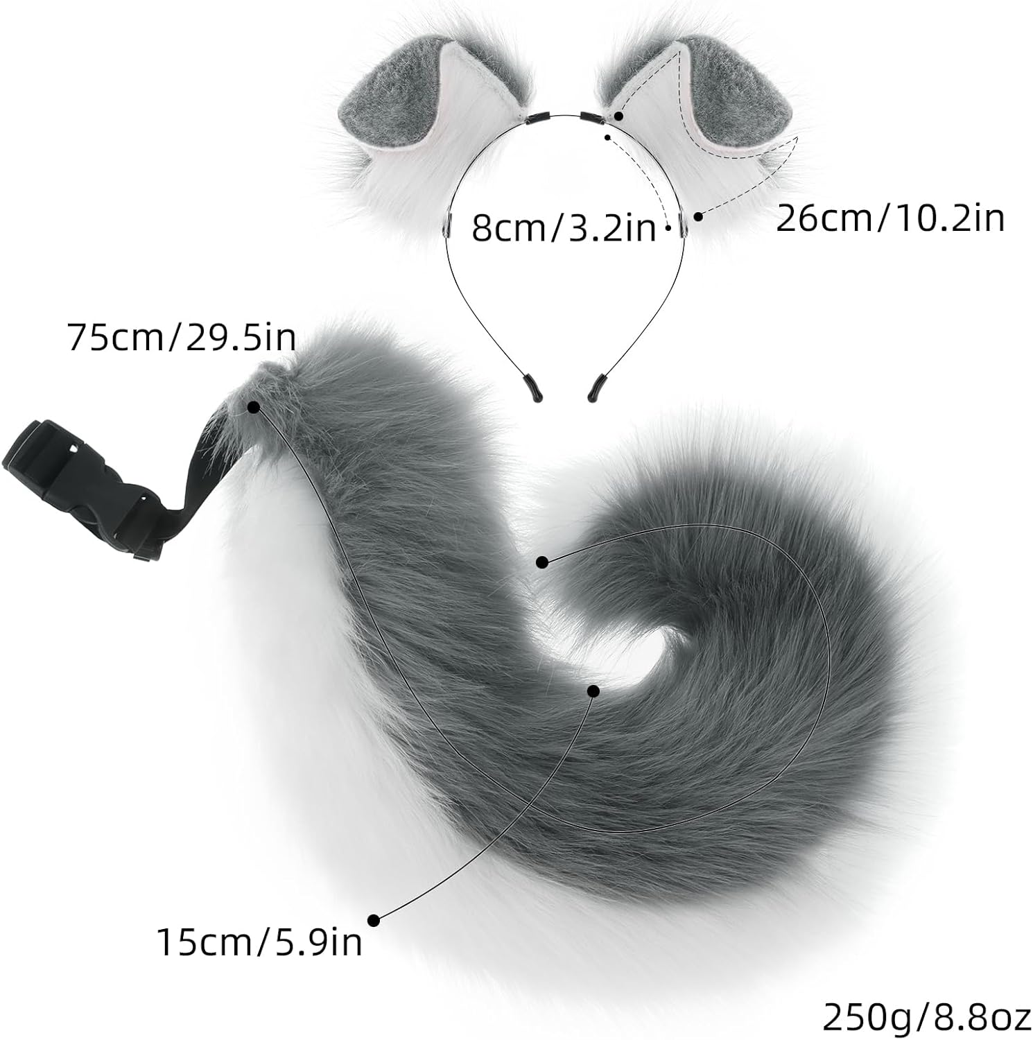 Fox Ears and Tail Set, Furry Animal Cosplay Accessories, Plush Headband & Adjustable Tail Anime Costume Parties