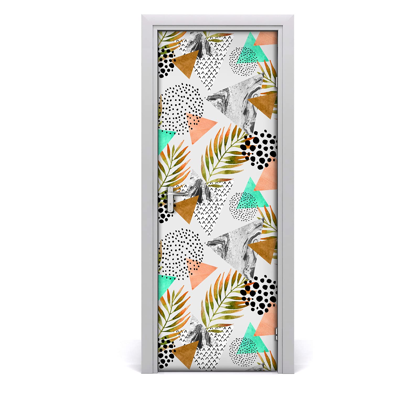 Vinilo impermeable para puerta de 70x200 cm que cubre manchas con diseño de hoja de palma