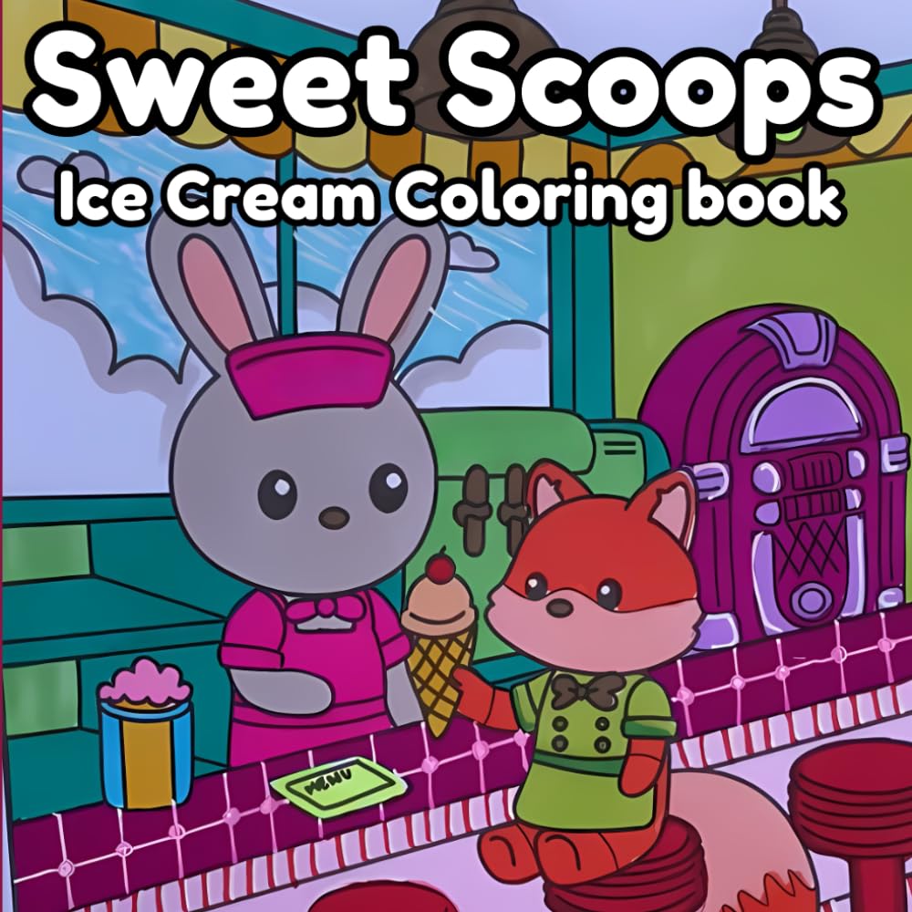 Sweet Scoops Ice Cream Coloring Book for Adults and Teens Featuring Super Cute Animal Characters: being friends, they follow the ice cream truck on a ... Zoo, Shopping Celebrating the Cozy birthdays