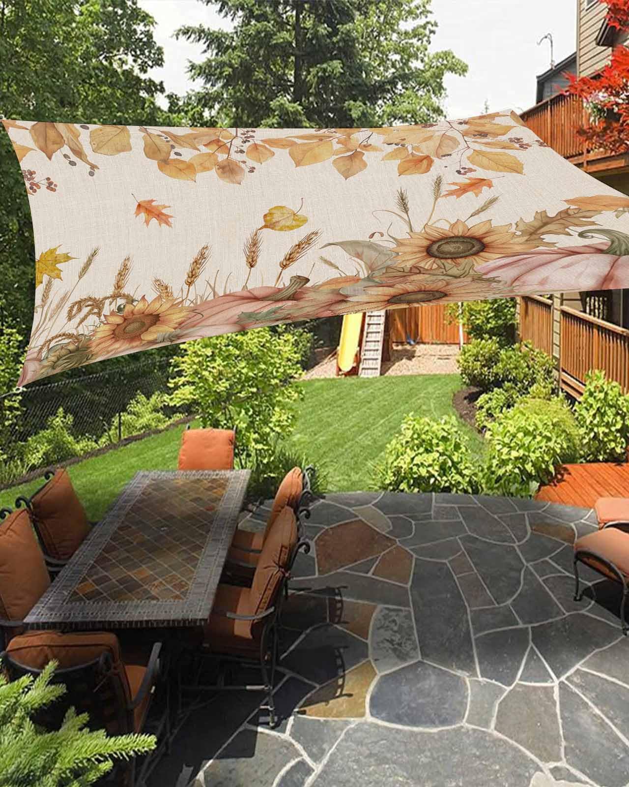 Fall Thanksgiving Outdoor Patio Sun Shade Sail 6.5' x 10' Rectangle Waterproof Sun Sail Shades UV Block Sunshades Vintage Autumn Pumpkin Leaf Sunflowers Patio Shade for Backyard Garden Outside Deck