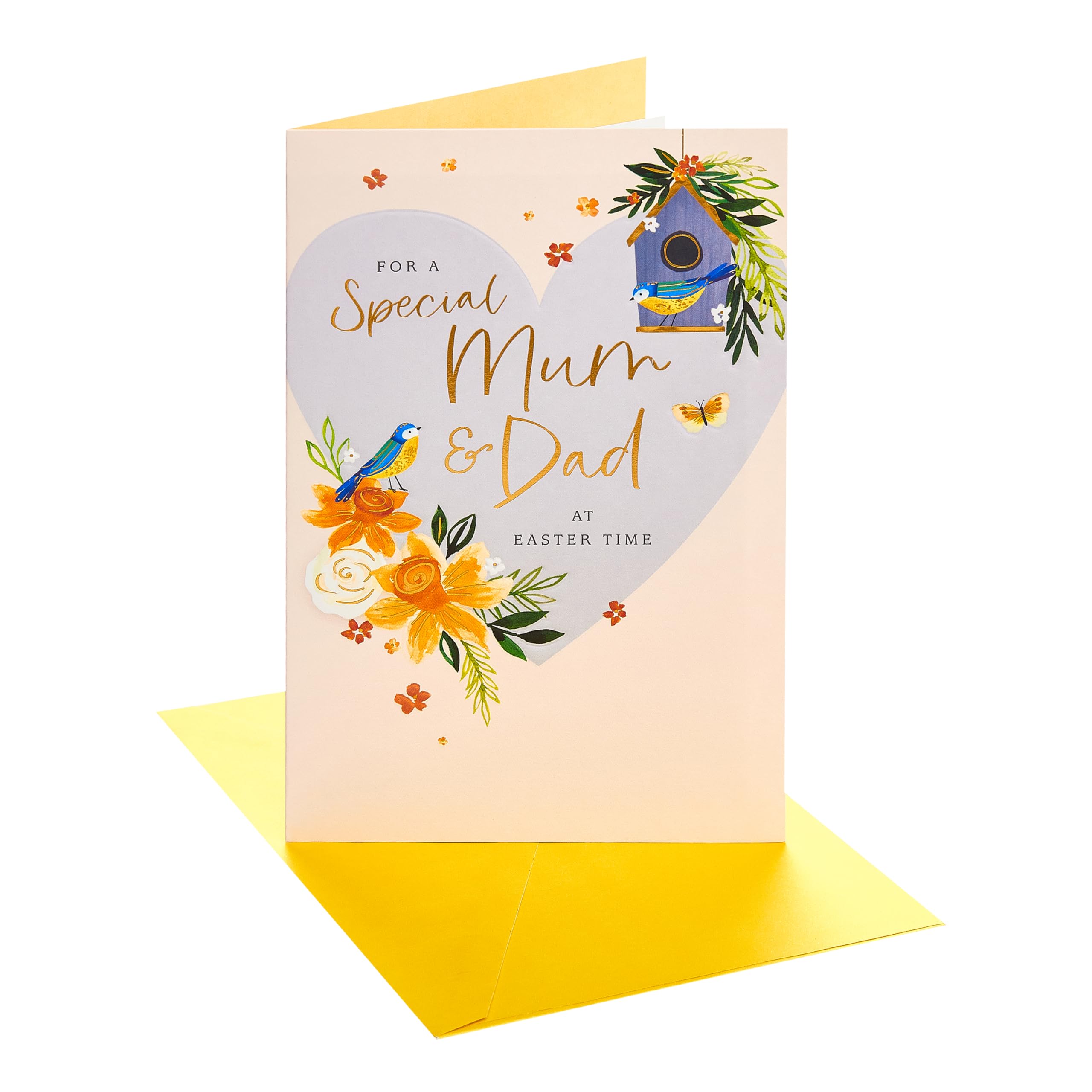UK Greetings | Easter Card for Mum & Dad | Her/Him | Daffodils & Birds Design | With Envelope | 13.7 x 21 cm
