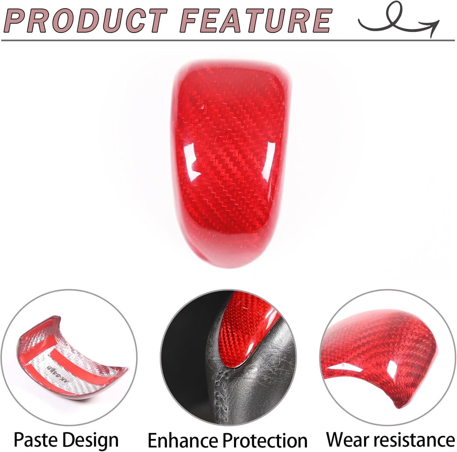 Lcojicep Real Carbon Fiber Car Gear Shift Knob Cover Compatible with Corvette C6 2005-2013 Shift knob Head Patch,Gear Head Cover Gear Handle Head Gear Lever Protective Shell (Red)