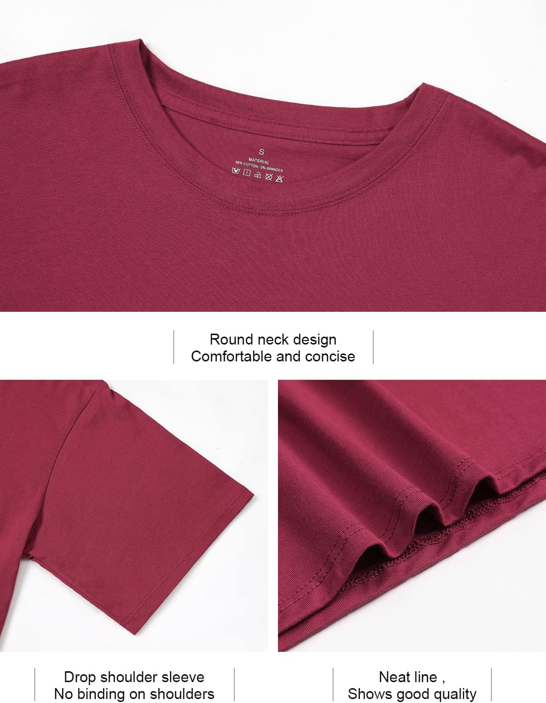 Xelky Womens Crop Casual Tops Tshirt Cotton Loose Workout Short Sleeve Round Neck Tee Yoga Running Shirts 4 Pack - Image 5